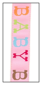 Baby on Pink Woven Ribbon 16mm