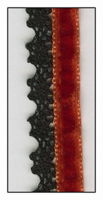 Tomato Soup French Velvet with Black Lace Trim 15mm
