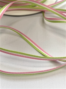Pink and Lime Stripe Grosgrain Ribbon 4mm